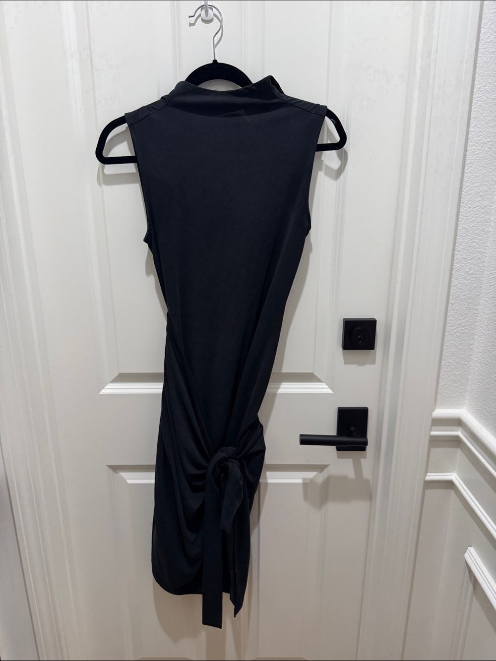 Good American Black Sleeveless Midi Dress with Side Knot
